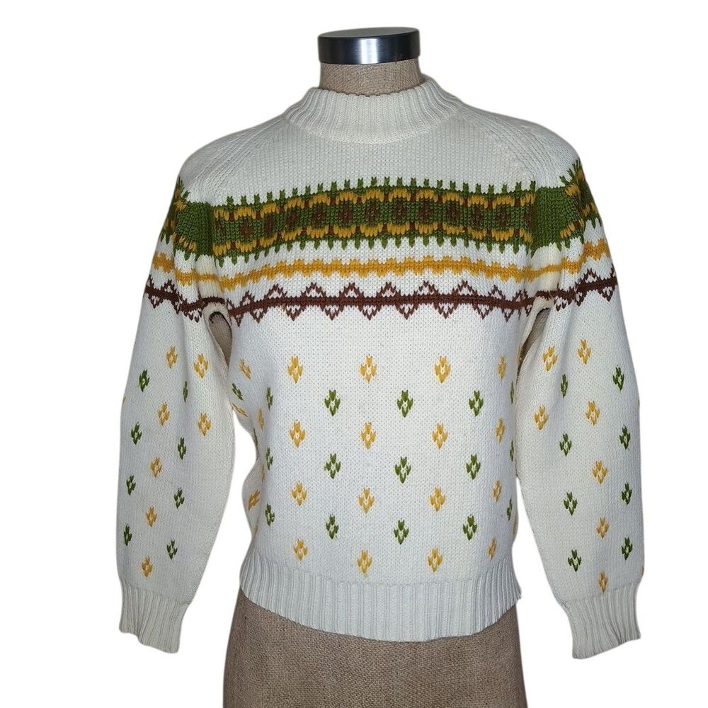Vintage Filenes Sweater Women Sz M Retro Pullover Ski Fair Isle 70s colors Italy